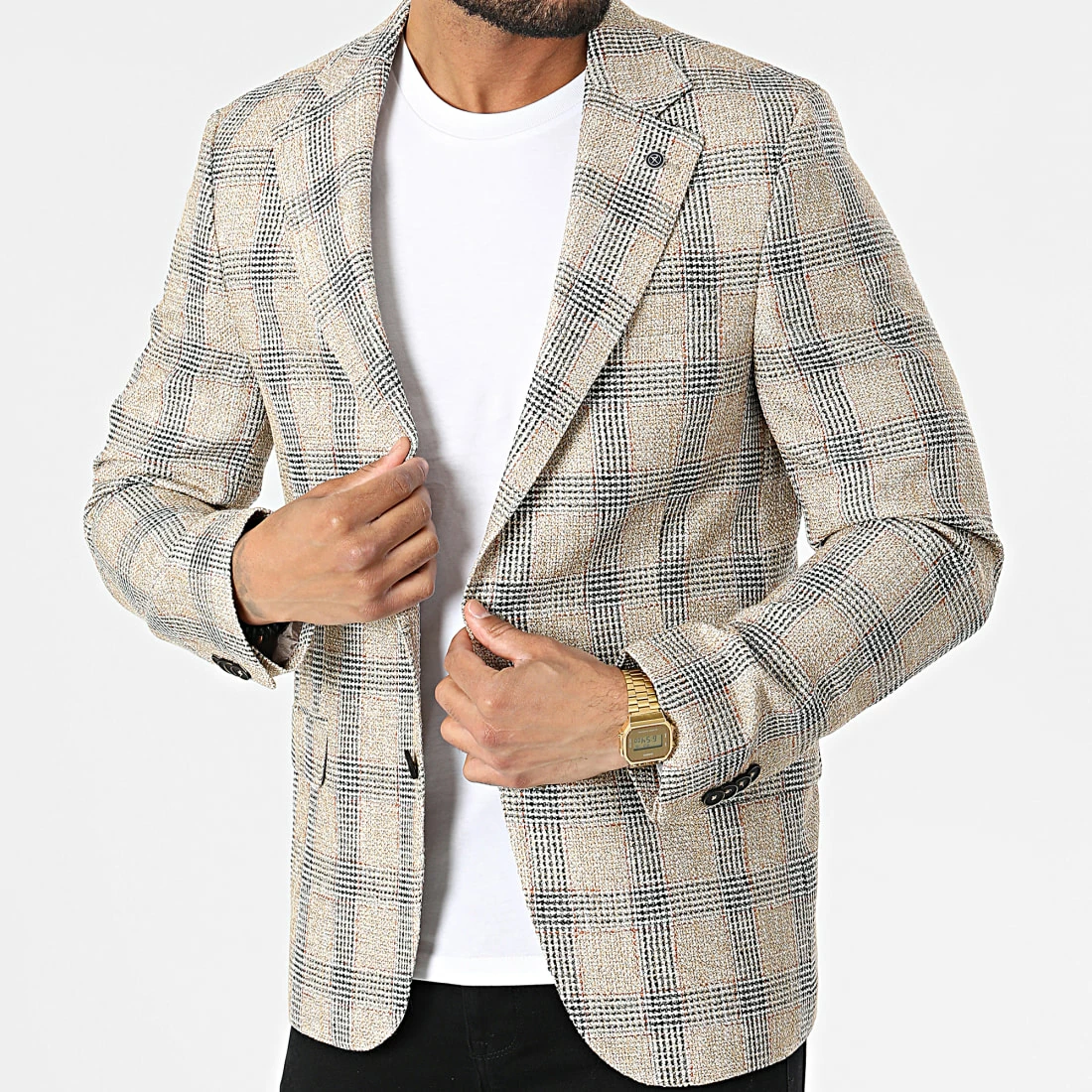 Nouveau 🔥 Veste Blazer A Carreaux 11587 Beige Chiné de Classic Series 👏 3 Nouveau 🔥 Veste Blazer A Carreaux 11587 Beige Chiné de Classic Series 👏