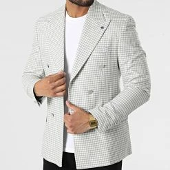 Meilleure vente ⌛ Veste Blazer 20506 Blanc Gris de Classic Series 🎉