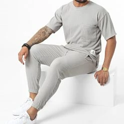 Coupon 🎉 Ensemble Tee 👚 Shirt Poche Et Pantalon Jogging PP017-PPE004 Gris de Classic Series ✨