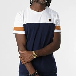 Acheter 💯 Tee 👕 Shirt 3905 Blanc Bleu Marine Camel de Classic Series 🎉