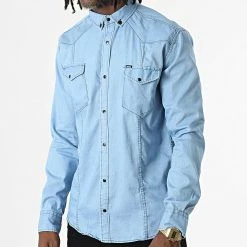 Meilleur prix ⭐ Chemise Jean Manches Longues Col Mao W-324 Bleu Denim Clair de Classic Series 🎉 -Classic Series Soldes classic series 325981 W 324 BLUE JEANS CLAIR 20220701T150512 03