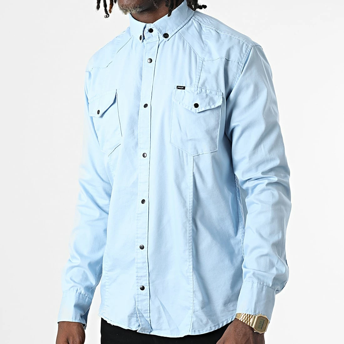 Grosses soldes 🤩 Chemise Manches Longues Col Mao W-324 Bleu Clair de Classic Series ❤️ 5 Grosses soldes 🤩 Chemise Manches Longues Col Mao W-324 Bleu Clair de Classic Series ❤️ – Image 3