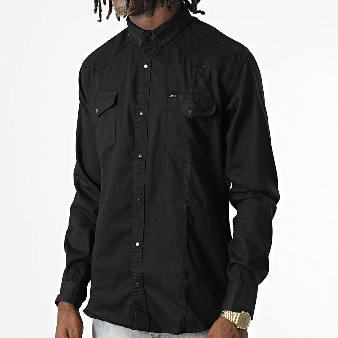 Offres 🎉 Chemise Manches Longues Col Mao W-324 Noir de Classic Series 😍 5 Offres 🎉 Chemise Manches Longues Col Mao W-324 Noir de Classic Series 😍 – Image 3