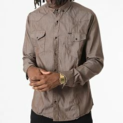 Le moins cher 🔔 Chemise Manches Longues Col Mao W-324 Marron Foncé de Classic Series 🛒