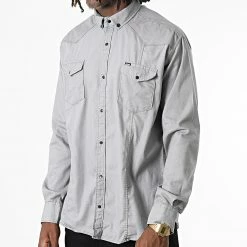 Vente flash 🤩 Chemise Manches Longues Col Mao W-324 Gris de Classic Series 🤩