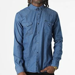 Acheter ❤️ Chemise Jean Manches Longues Col Mao W-324 Bleu Denim de Classic Series 🧨