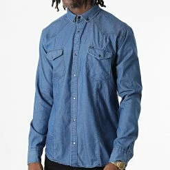 Acheter ❤️ Chemise Jean Manches Longues Col Mao W-324 Bleu Denim de Classic Series 🧨 -Classic Series Soldes classic series 326024 W 324 BLUE JEANS 20220701T150548 03