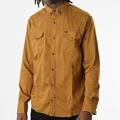 Budget 🎁 Chemise Manches Longues Col Mao W-324 Moutarde Foncé de Classic Series ✔️