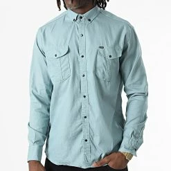 Sortie 🧨 Chemise Manches Longues W-323 Bleu Vert Clair de Classic Series ❤️