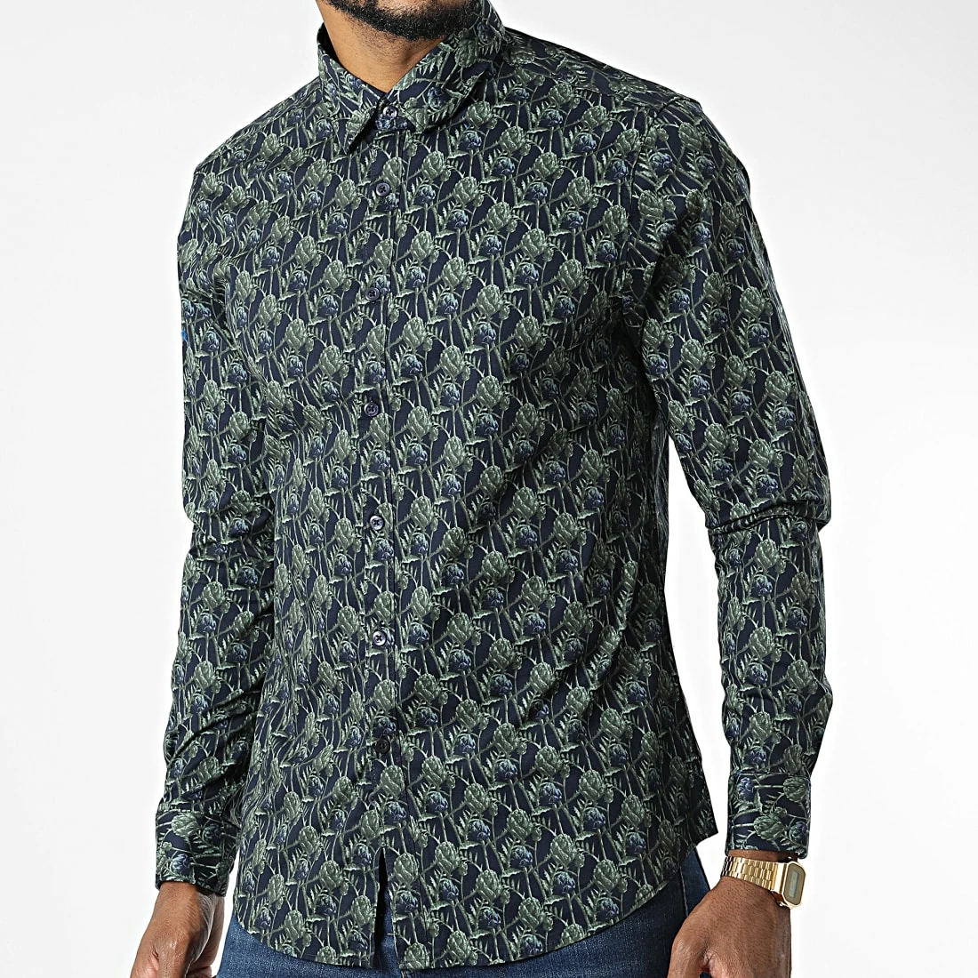 Meilleure vente ❤️ Chemise Manches Longues 7712 Bleu Marine Vert Floral de Classic Series 🎉 3 Meilleure vente ❤️ Chemise Manches Longues 7712 Bleu Marine Vert Floral de Classic Series 🎉