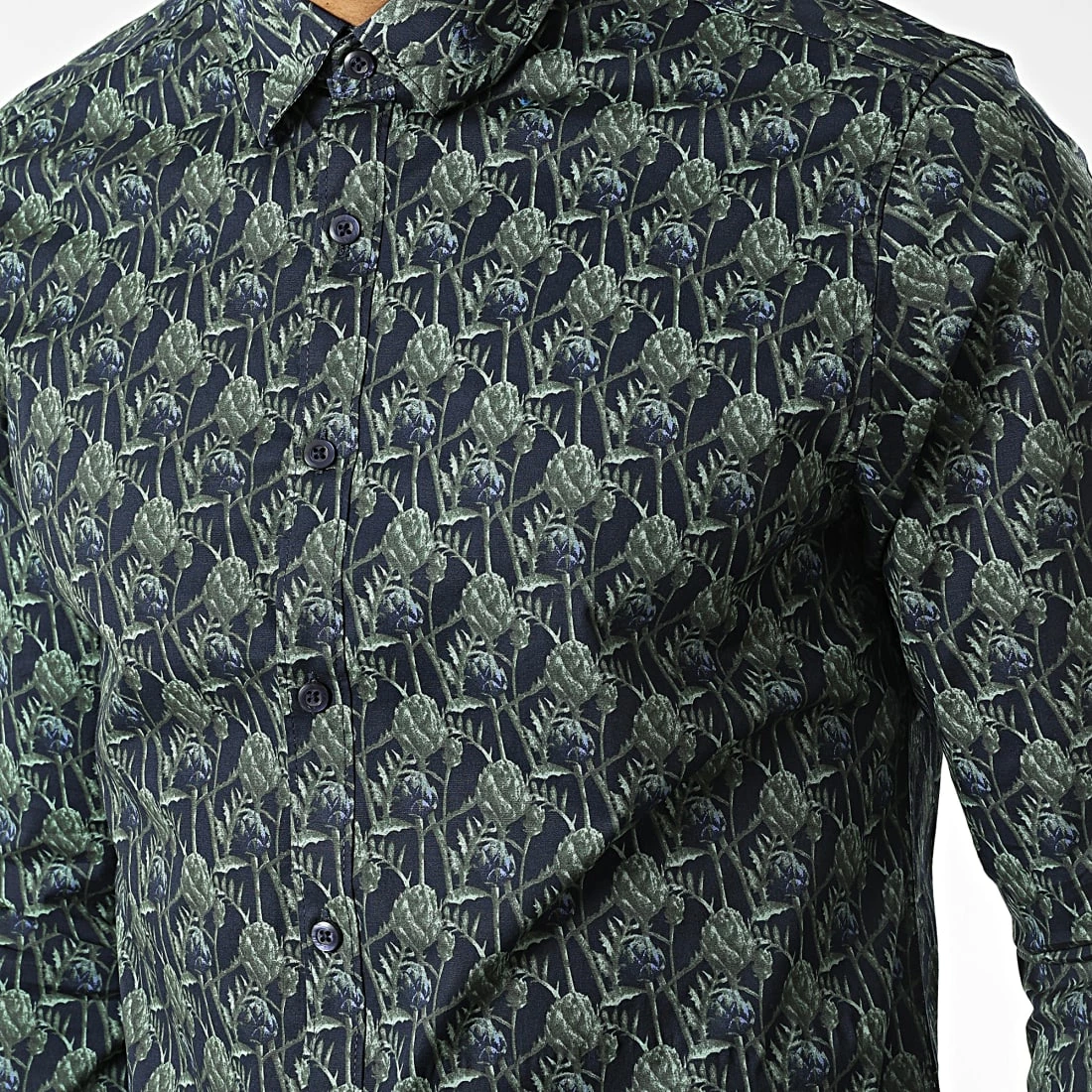 Meilleure vente ❤️ Chemise Manches Longues 7712 Bleu Marine Vert Floral de Classic Series 🎉 4 Meilleure vente ❤️ Chemise Manches Longues 7712 Bleu Marine Vert Floral de Classic Series 🎉 – Image 2