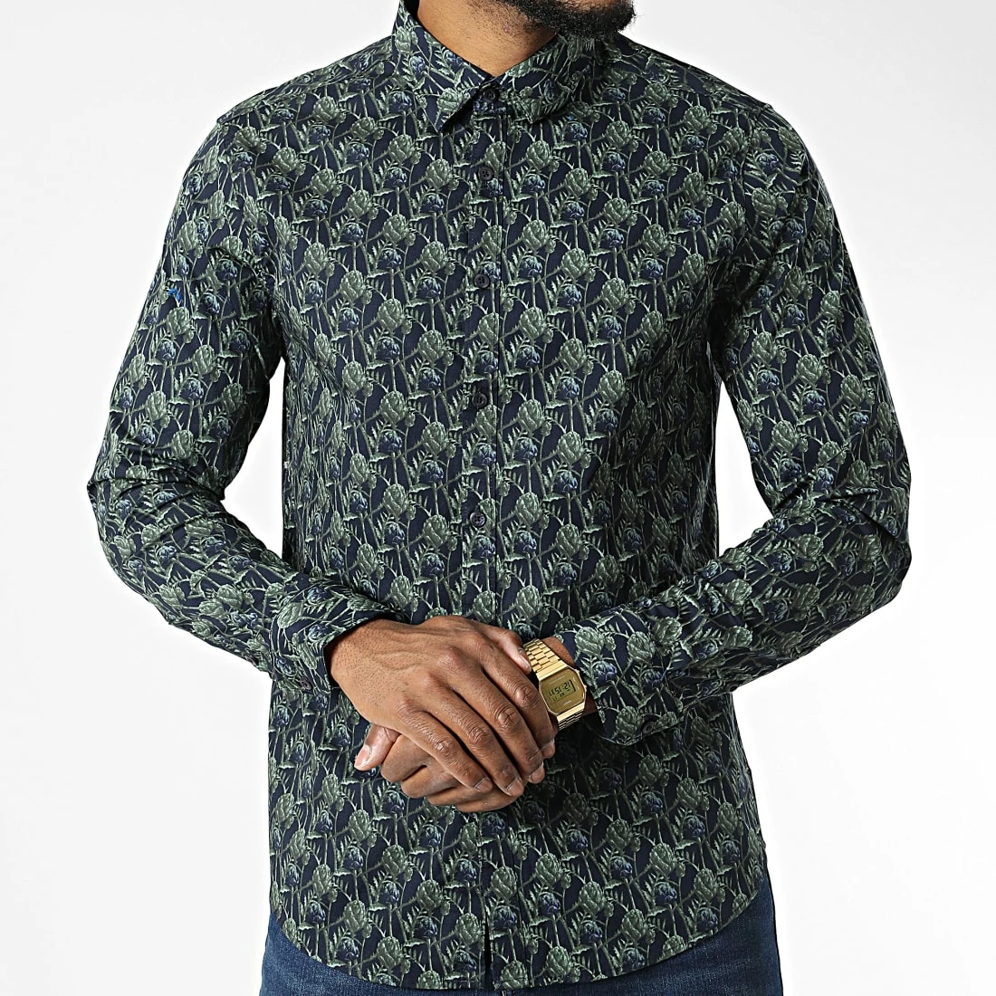 Meilleure vente ❤️ Chemise Manches Longues 7712 Bleu Marine Vert Floral de Classic Series 🎉 5 Meilleure vente ❤️ Chemise Manches Longues 7712 Bleu Marine Vert Floral de Classic Series 🎉 – Image 3