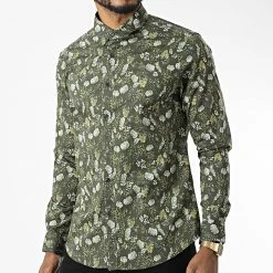 De gros ✔️ Chemise Manches Longues 7711 Vert Kaki Floral de Classic Series 🛒