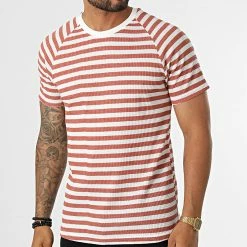 Budget 🥰 Tee 👚 Shirt A Rayures LM283 Rouge Brique Blanc de Classic Series 🌟