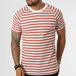 Budget 🥰 Tee 👚 Shirt A Rayures LM283 Rouge Brique Blanc de Classic Series 🌟 -Classic Series Soldes classic series 329438 LM283 KIREMIT 20220727T163220 03