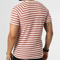 Budget 🥰 Tee 👚 Shirt A Rayures LM283 Rouge Brique Blanc de Classic Series 🌟 -Classic Series Soldes classic series 329438 LM283 KIREMIT 20220727T163222 04