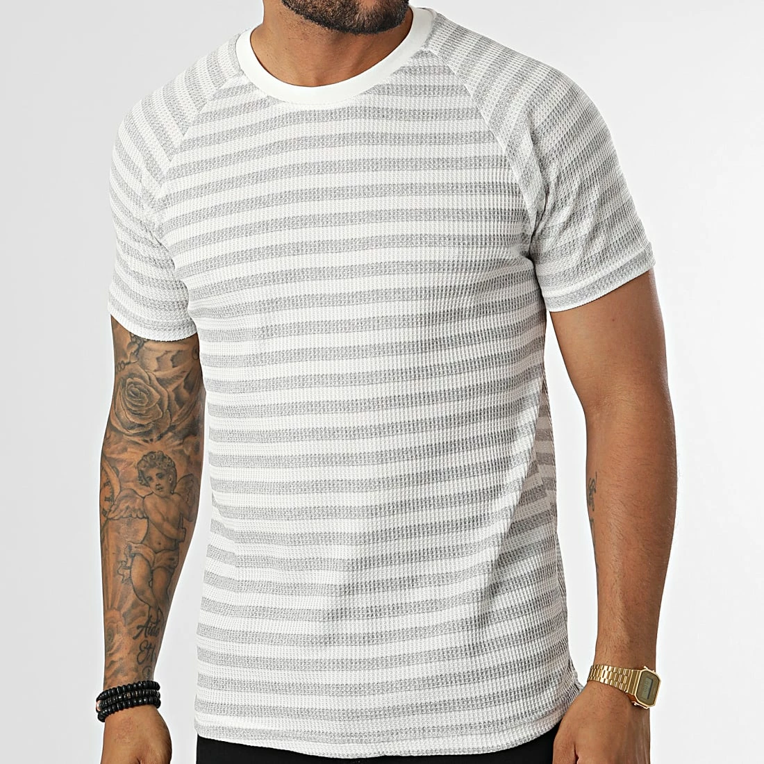 Grosses soldes ✨ Tee 👚 Shirt A Rayures LM283 Gris Blanc de Classic Series 🎁 3 Grosses soldes ✨ Tee 👚 Shirt A Rayures LM283 Gris Blanc de Classic Series 🎁