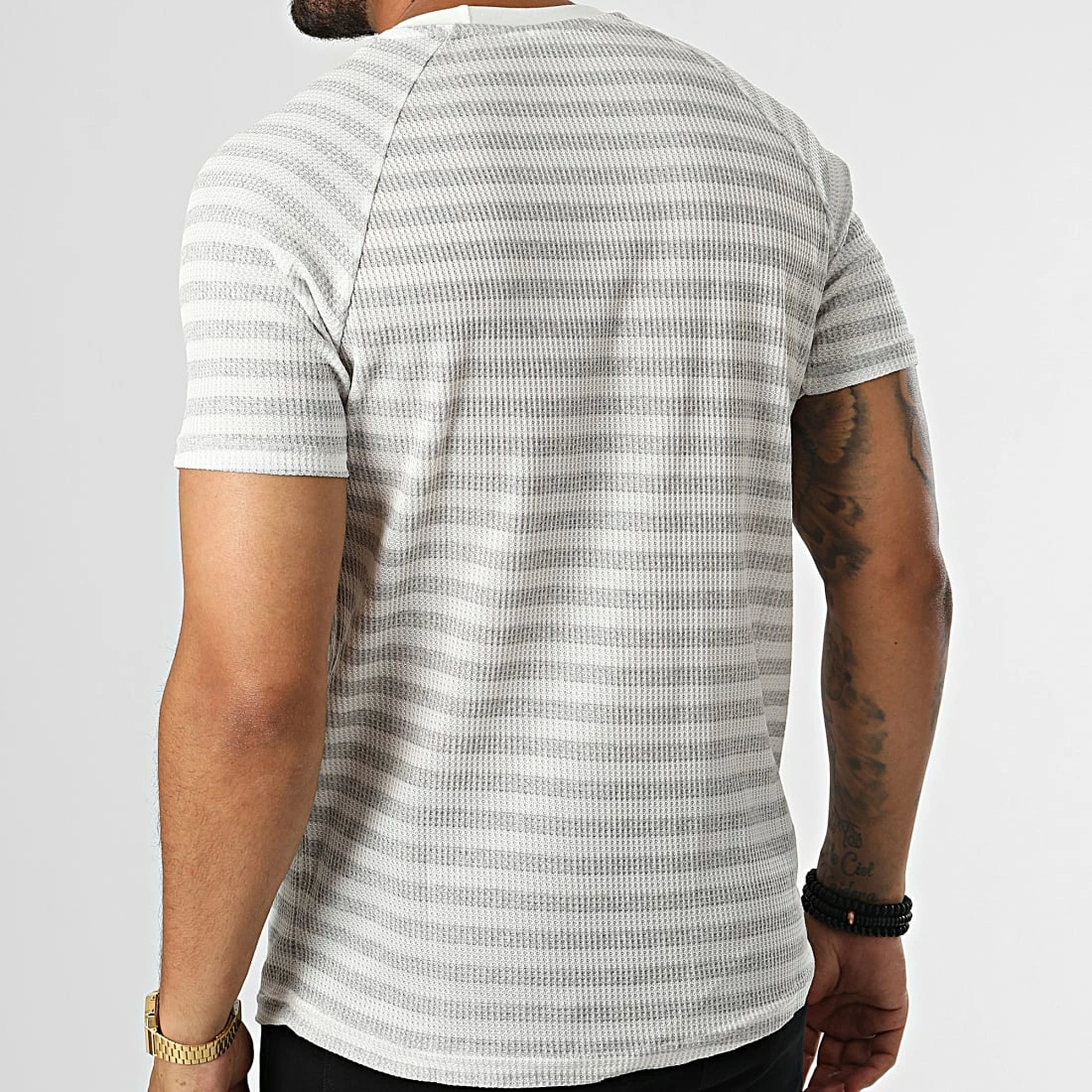 Grosses soldes ✨ Tee 👚 Shirt A Rayures LM283 Gris Blanc de Classic Series 🎁 6 Grosses soldes ✨ Tee 👚 Shirt A Rayures LM283 Gris Blanc de Classic Series 🎁 – Image 4