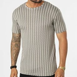 Vente flash 🎁 Tee 👕 Shirt LM461 Taupe Blanc de Classic Series 😍