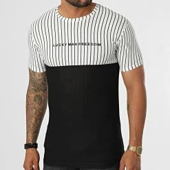 Remise 👍 Tee 👚 Shirt A Rayures LM479 Blanc Noir de Classic Series ❤️