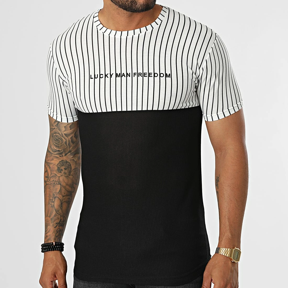 Remise 👍 Tee 👚 Shirt A Rayures LM479 Blanc Noir de Classic Series ❤️ 3 Remise 👍 Tee 👚 Shirt A Rayures LM479 Blanc Noir de Classic Series ❤️