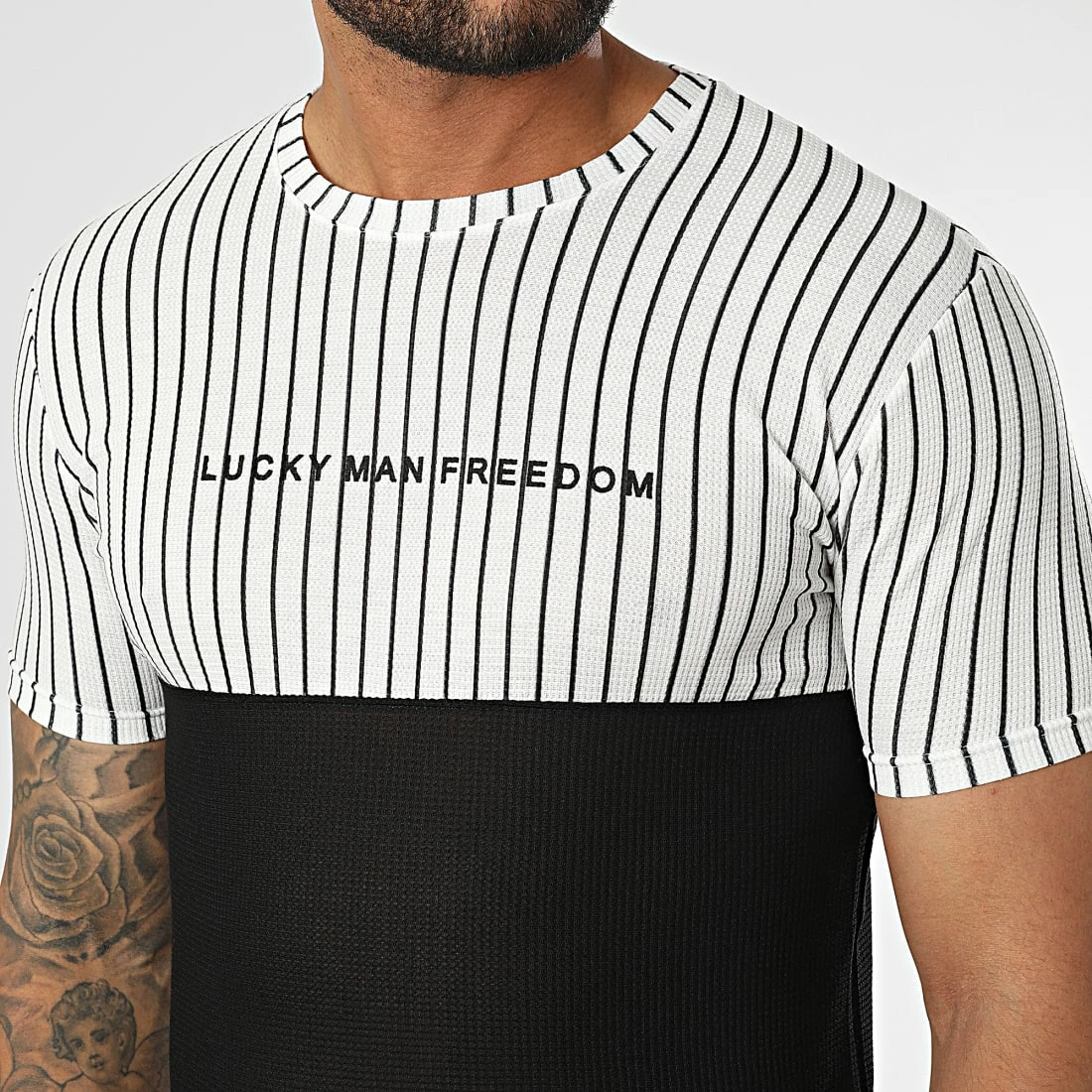 Remise 👍 Tee 👚 Shirt A Rayures LM479 Blanc Noir de Classic Series ❤️ 4 Remise 👍 Tee 👚 Shirt A Rayures LM479 Blanc Noir de Classic Series ❤️ – Image 2