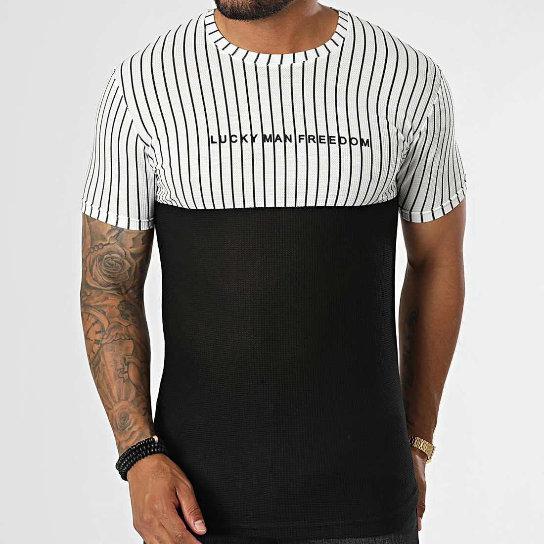 Remise 👍 Tee 👚 Shirt A Rayures LM479 Blanc Noir de Classic Series ❤️ 5 Remise 👍 Tee 👚 Shirt A Rayures LM479 Blanc Noir de Classic Series ❤️ – Image 3