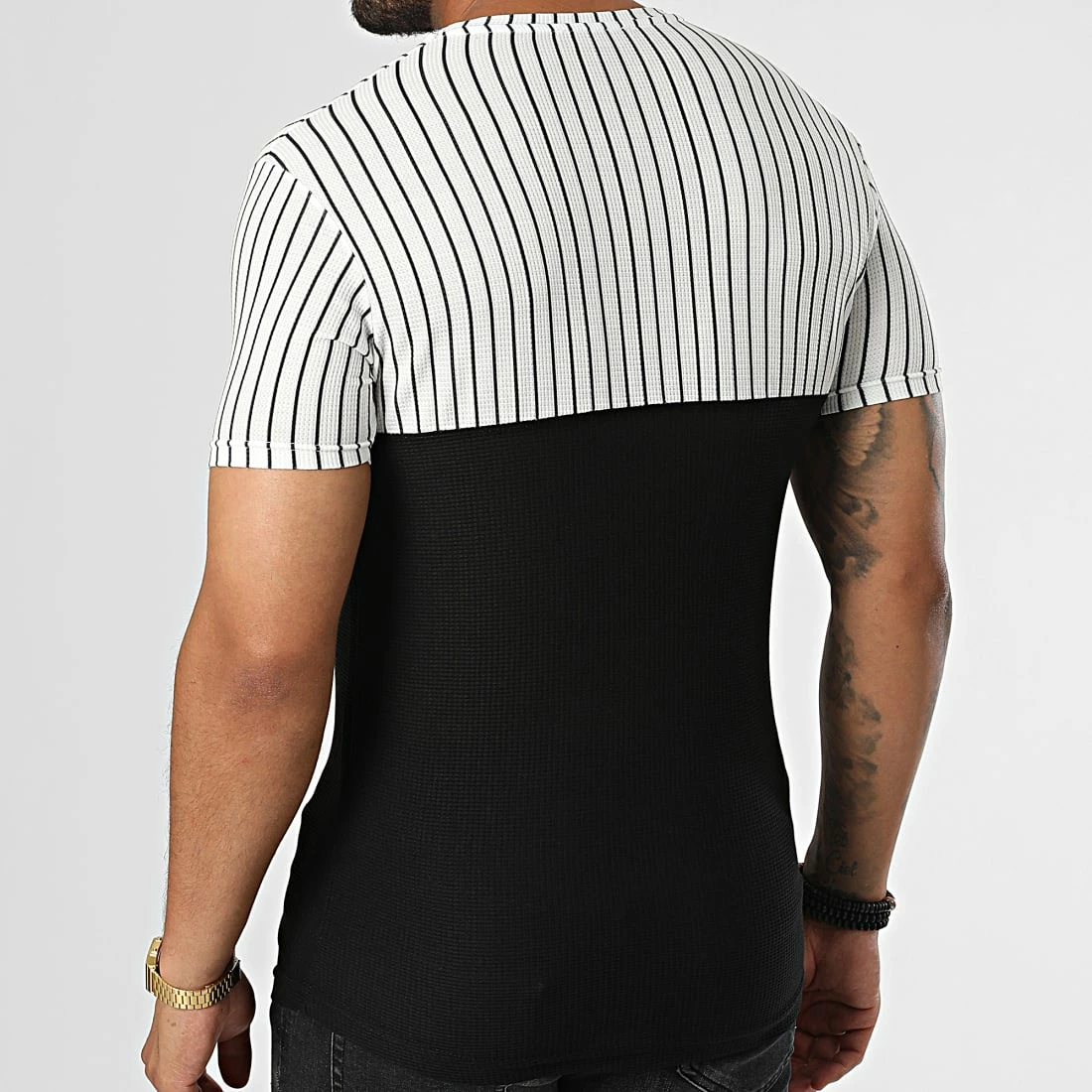 Remise 👍 Tee 👚 Shirt A Rayures LM479 Blanc Noir de Classic Series ❤️ 6 Remise 👍 Tee 👚 Shirt A Rayures LM479 Blanc Noir de Classic Series ❤️ – Image 4