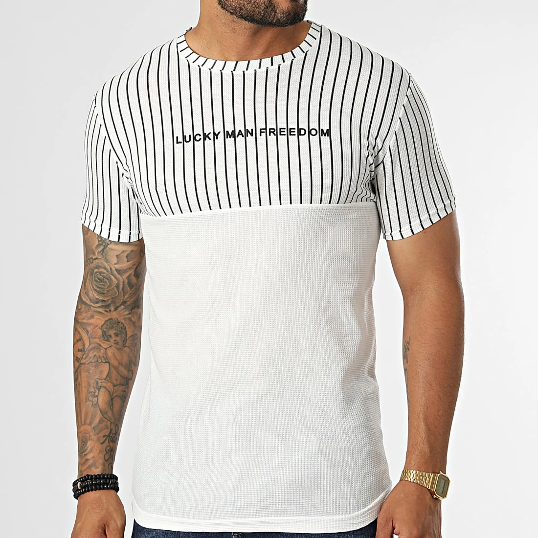 Budget 👏 Tee 👕 Shirt A Rayures LM479 Blanc de Classic Series ❤️ 3 Budget 👏 Tee 👕 Shirt A Rayures LM479 Blanc de Classic Series ❤️