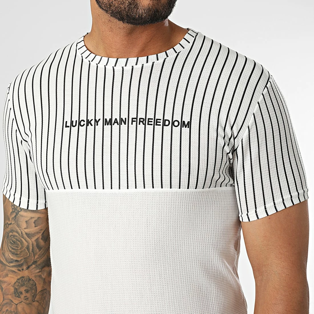 Budget 👏 Tee 👕 Shirt A Rayures LM479 Blanc de Classic Series ❤️ 4 Budget 👏 Tee 👕 Shirt A Rayures LM479 Blanc de Classic Series ❤️ – Image 2