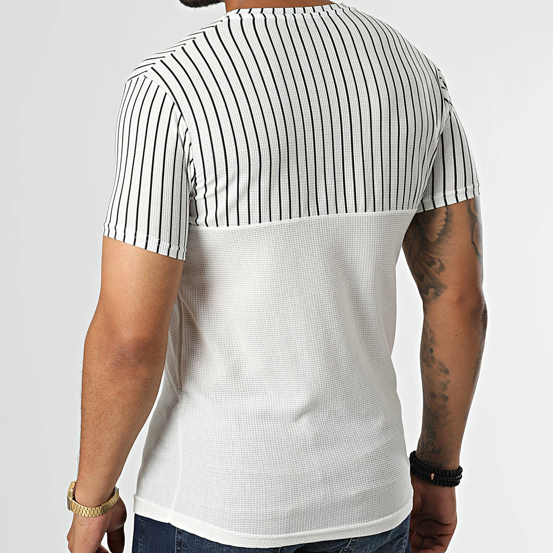 Budget 👏 Tee 👕 Shirt A Rayures LM479 Blanc de Classic Series ❤️ 6 Budget 👏 Tee 👕 Shirt A Rayures LM479 Blanc de Classic Series ❤️ – Image 4