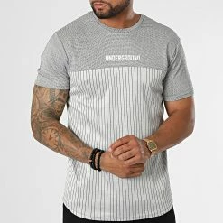 De gros 🌟 Tee 👕 Shirt A Rayures LM471 Gris Clair de Classic Series 🎁 -Classic Series Soldes classic series 329612 LM471 GRI 20220728T144642 03