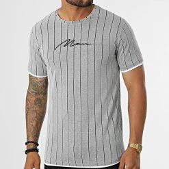 Grosses soldes 🎉 Tee 👚 Shirt A Rayures LM277 Gris Chiné de Classic Series ✔️