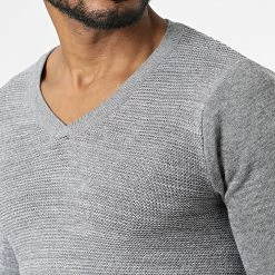 Sortie 😀 Pull Col V G1812 Gris Chiné de Classic Series ❤️ -Classic Series Soldes classic series 332015 G1812 GREY 20220811T152504 02