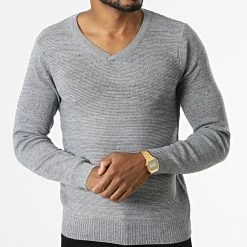 Sortie 😀 Pull Col V G1812 Gris Chiné de Classic Series ❤️ -Classic Series Soldes classic series 332015 G1812 GREY 20220811T152505 03