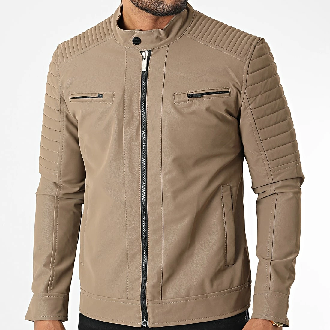 Meilleure affaire 🔔 Veste Biker 117 Marron Taupe de Classic Series ✨ 5 Meilleure affaire 🔔 Veste Biker 117 Marron Taupe de Classic Series ✨ – Image 3