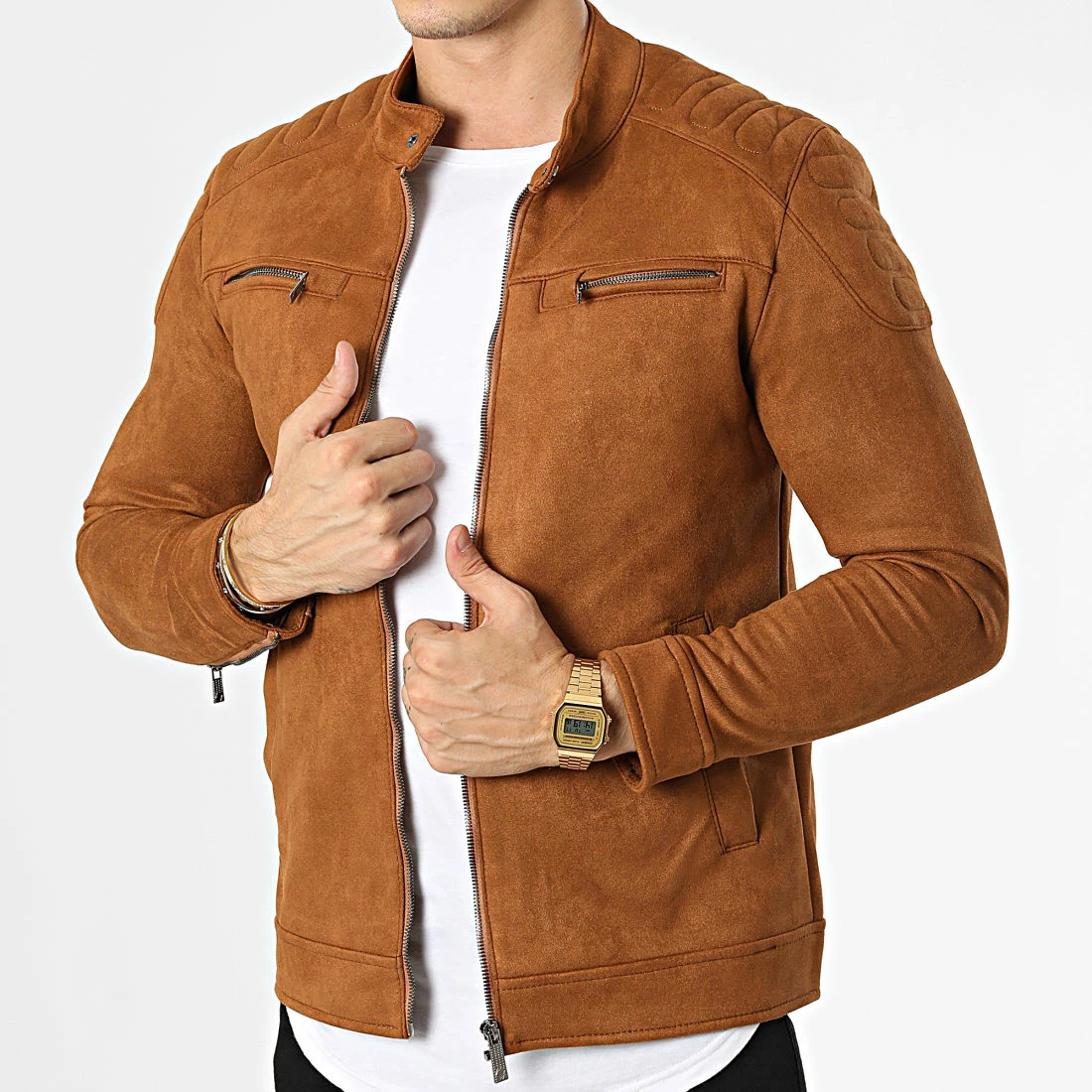 Vente flash 💯 Veste Biker Suédine 506 Camel de Classic Series 😍 3 Vente flash 💯 Veste Biker Suédine 506 Camel de Classic Series 😍