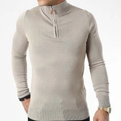 Promo 🌟 Pull Col Zippé J666 Beige de Classic Series 🛒 -Classic Series Soldes classic series 338493 J666 2 20220921T154641 03