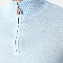 Promo 😀 Pull Col Zippé J666 Bleu Clair de Classic Series 🎉 -Classic Series Soldes classic series 338495 J666 3 20220921T154623 02