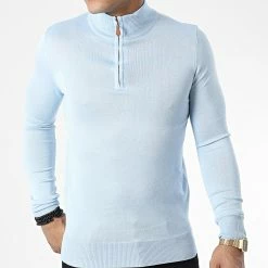 Promo 😀 Pull Col Zippé J666 Bleu Clair de Classic Series 🎉 -Classic Series Soldes classic series 338495 J666 3 20220921T154625 03