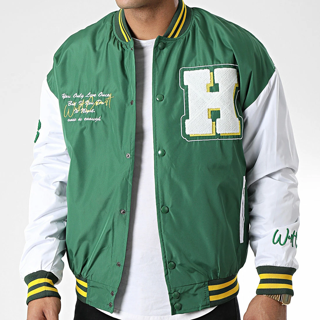 Grosses soldes 🎁 Veste Teddy 7426 Vert Blanc de Classic Series ❤️ 5 Grosses soldes 🎁 Veste Teddy 7426 Vert Blanc de Classic Series ❤️ – Image 3