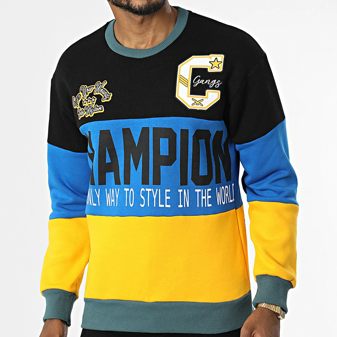 Acheter 🎁 Sweat Crewneck 1136 Jaune Bleu Roi Noir de Classic Series 👍 6 Acheter 🎁 Sweat Crewneck 1136 Jaune Bleu Roi Noir de Classic Series 👍 – Image 4