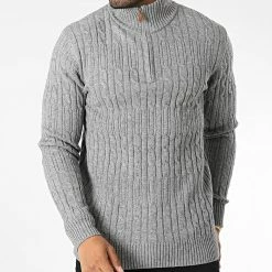 Meilleur prix ⭐ Pull Col Zippé 6852 Gris Chiné de Classic Series 💯 -Classic Series Soldes classic series 342233 6852 GRIS CHINE 20221020T135331 03