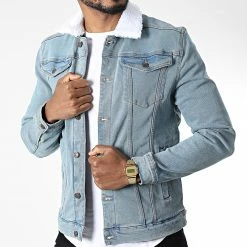 De gros ⌛ Veste Jean Col Mouton Kash Teddy DP3010 Bleu Denim de Classic Series 🎁