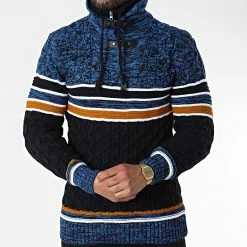 Remise 👏 Pull Col Montant 5013 Bleu Marine Bleu Chiné de Classic Series 😍 -Classic Series Soldes classic series 342528 5013 BLEU 20221007T155159 03