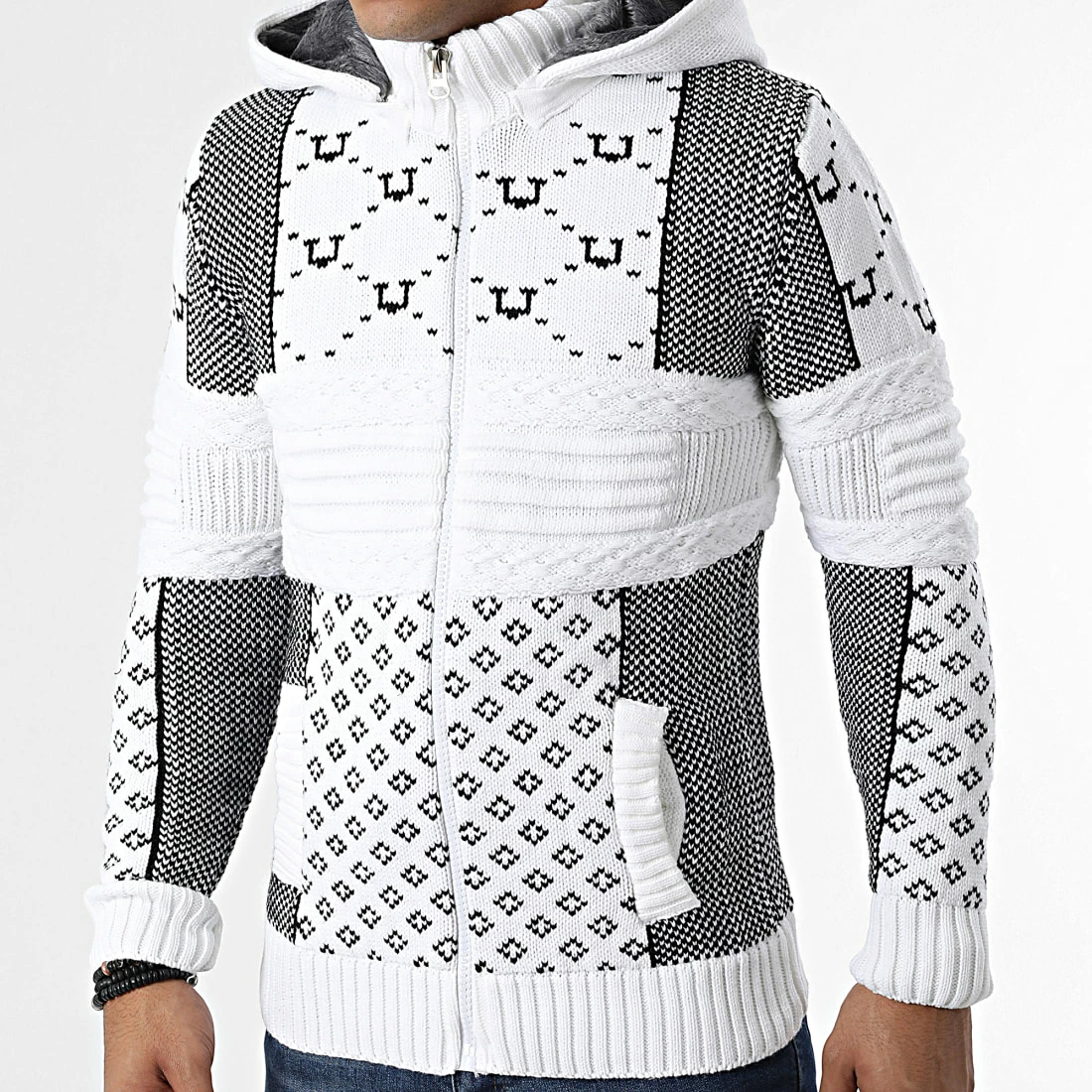 Nouveau 😀 Gilet Zippé Capuche 3013 Beige Clair Noir de Classic Series ✨ 5 Nouveau 😀 Gilet Zippé Capuche 3013 Beige Clair Noir de Classic Series ✨ – Image 3