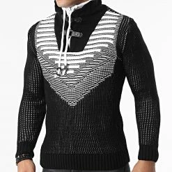 Grosses soldes 🎁 Pull Col Montant 5017 Noir Beige Clair de Classic Series ✔️ -Classic Series Soldes classic series 342592 5017 BLACK WHITE 20221007T160843 03