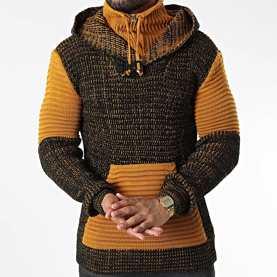 De gros 👏 Pull Capuche 5008 Noir Chiné Orange de Classic Series ⭐ 5 De gros 👏 Pull Capuche 5008 Noir Chiné Orange de Classic Series ⭐ – Image 3