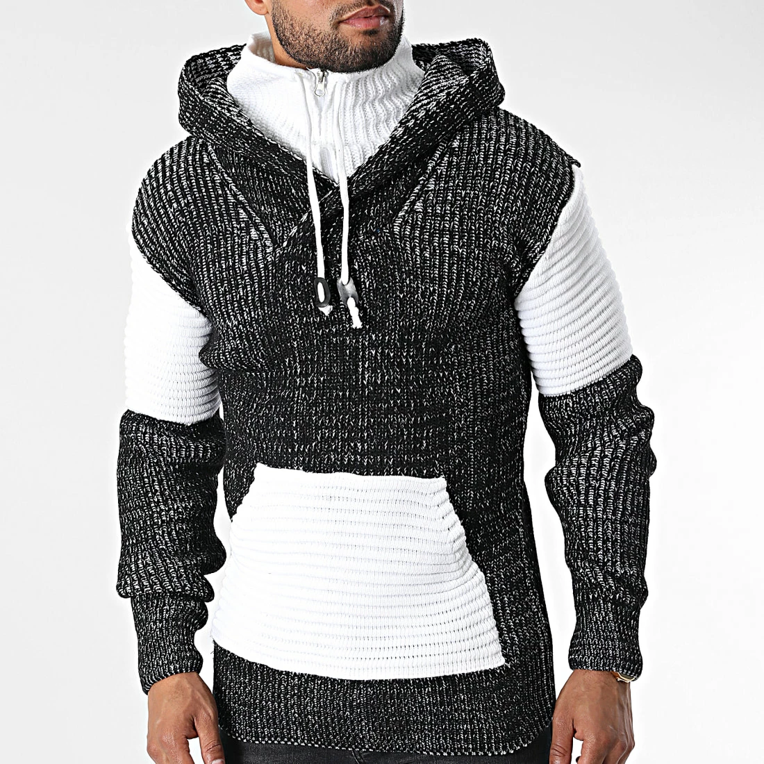 Le moins cher ✔️ Pull Capuche 5008 Noir Chiné Blanc de Classic Series ❤️ 3 Le moins cher ✔️ Pull Capuche 5008 Noir Chiné Blanc de Classic Series ❤️