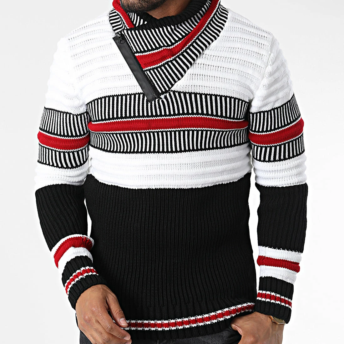 Grosses soldes 🎉 Pull Col Amplified 5007 Noir Blanc Rouge de Classic Series ⭐ 3 Grosses soldes 🎉 Pull Col Amplified 5007 Noir Blanc Rouge de Classic Series ⭐